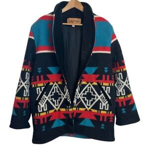 Vintage 90s Branded Santa Fe Wool Coat Mens M Southwestern Jacket Toggle Tribal